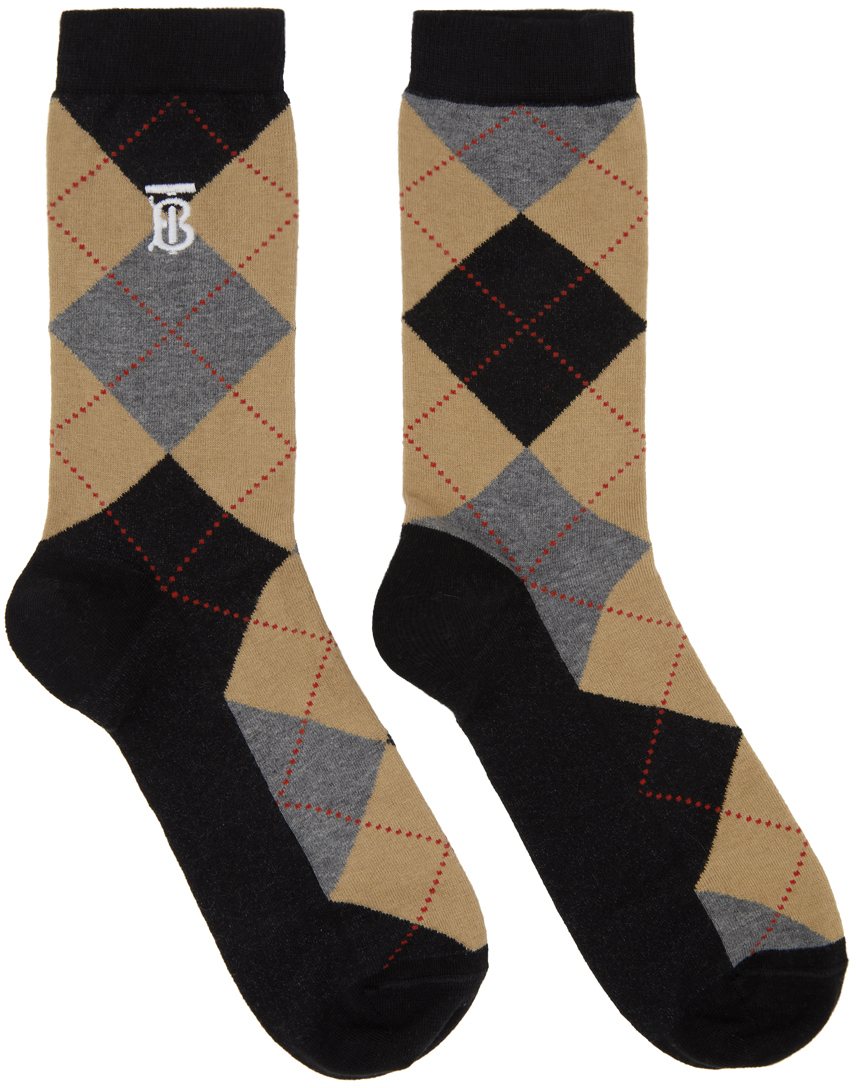 Black & Beige Argyle Socks