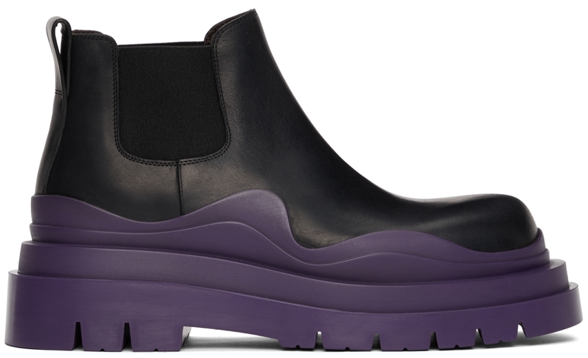 Black & Purple Low ‘The Tire’ Chelsea Boots