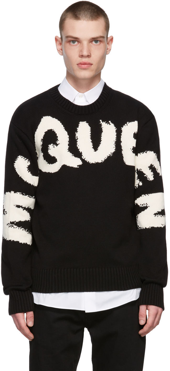 Black & WhiteGraffiti Knit Crewneck Sweater