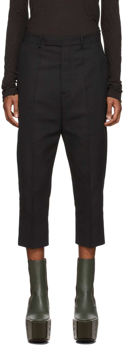 Black Pleated Twill Trousers