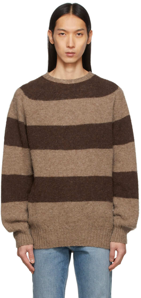 Brown & Taupe Lambswool Suedehead Sweater