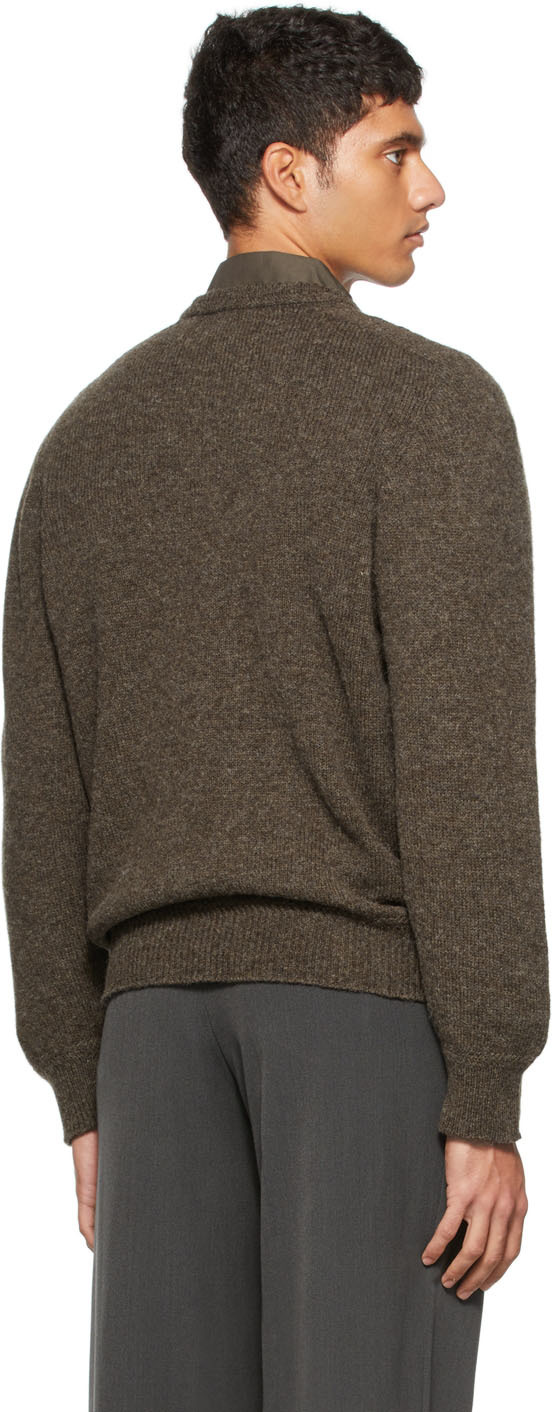 Brown Wool Seamless V-Neck Sweater 2