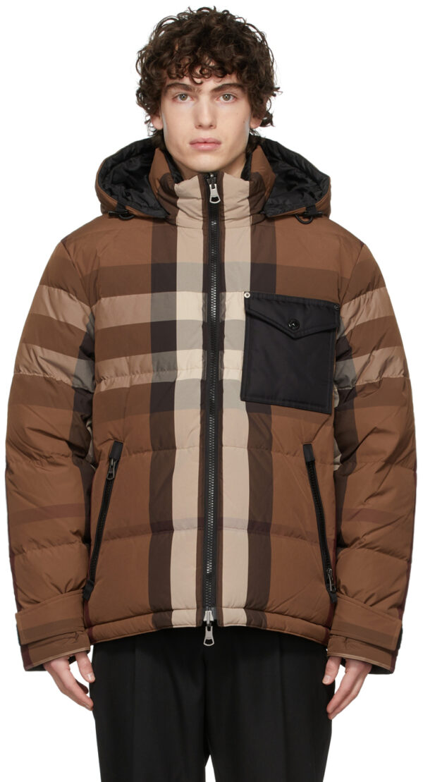 Reversible Brown Down Check Puffer Jacket