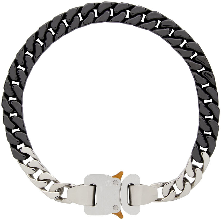 Silver & Black Ceramic Buckle Chain Necklace