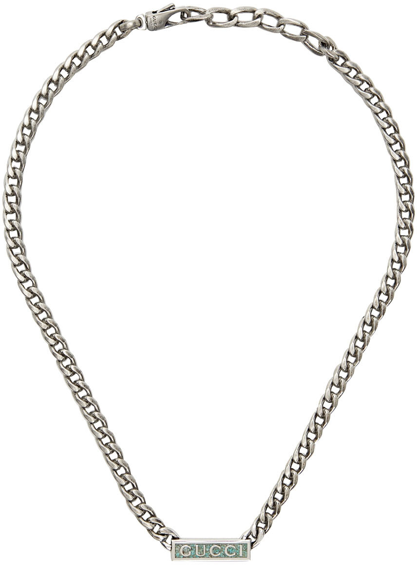 Silver Enamel Logo Necklace