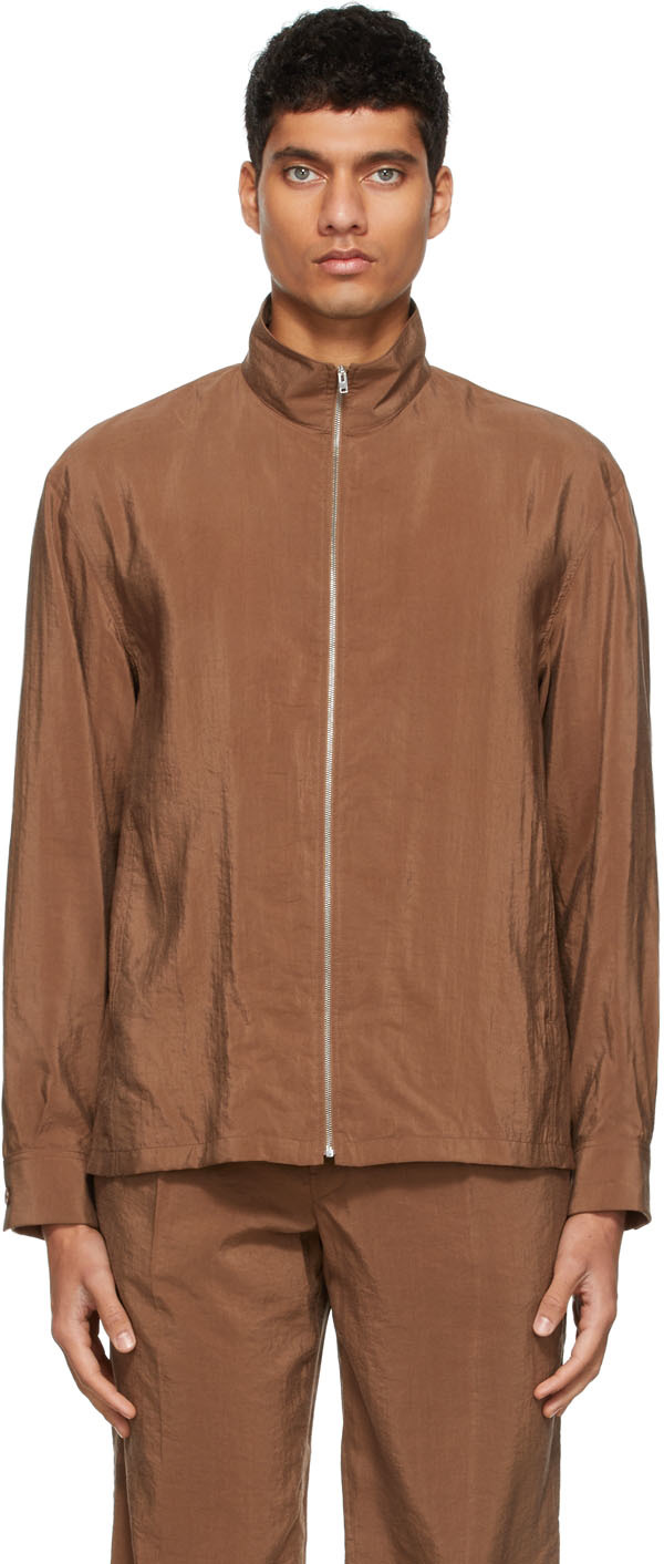 SSENSE Exclusive Brown Silk Zip Bomber Jacket