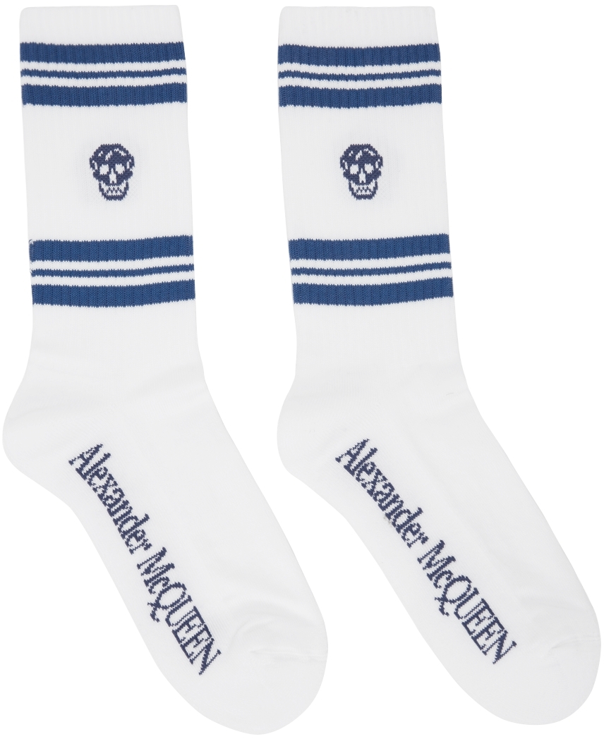White & Blue Skull Sport Socks