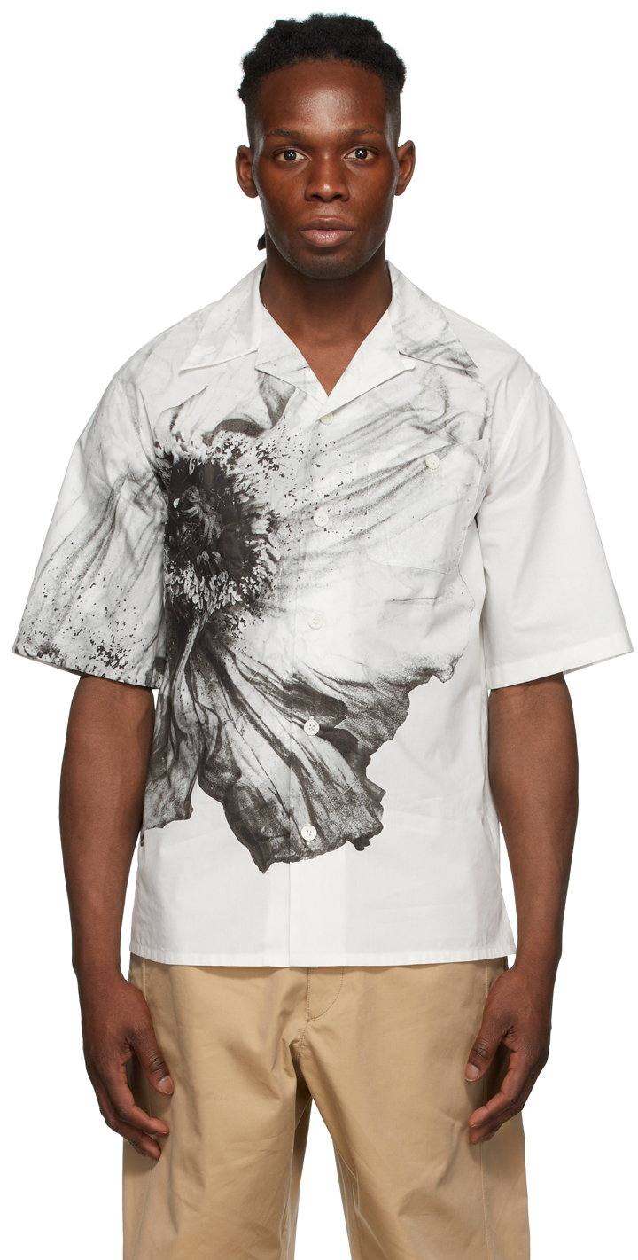 White Flower Print Short Sleeve Shirt