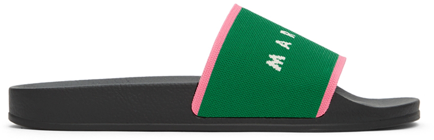 Green & Pink Stretch Logo Jacquard Sandals