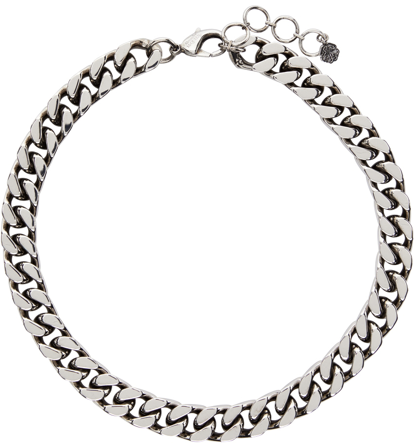 Silver Curb Chain Choker Necklace