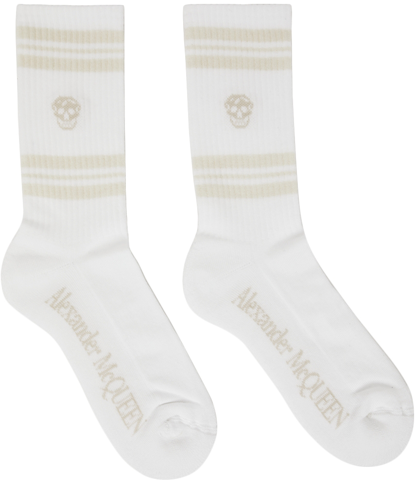 White & Beige Stripe Skull Socks