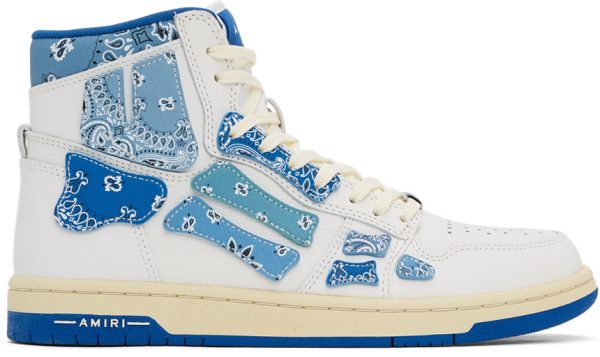 White & Blue Skel Top Hi Bandana Sneakers