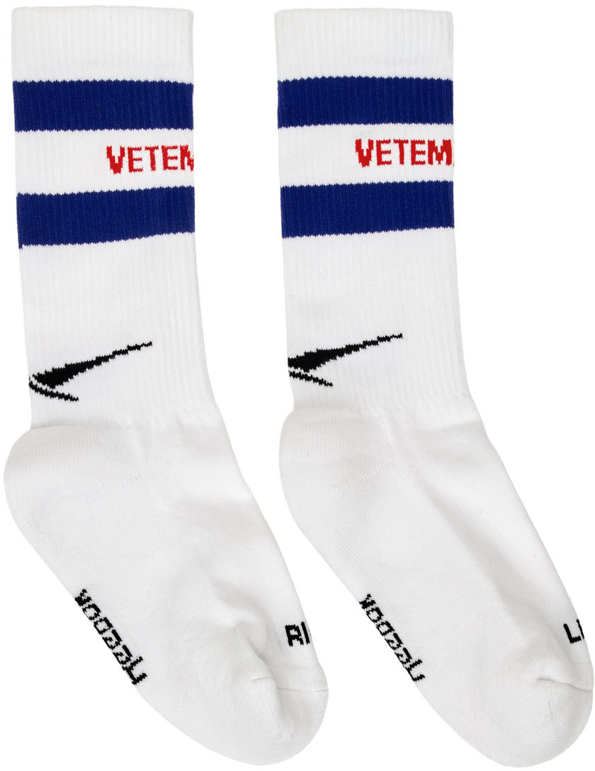 White & Navy Reebok Edition Iconic Logo Socks